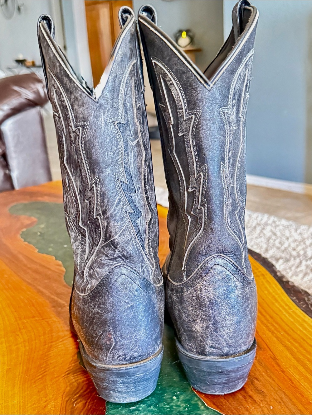 Laredo Men's Jessco Leather Square Toe Cowboy Boots - Sanded Black - 68557 Sz 9D - Picture 7 of 14